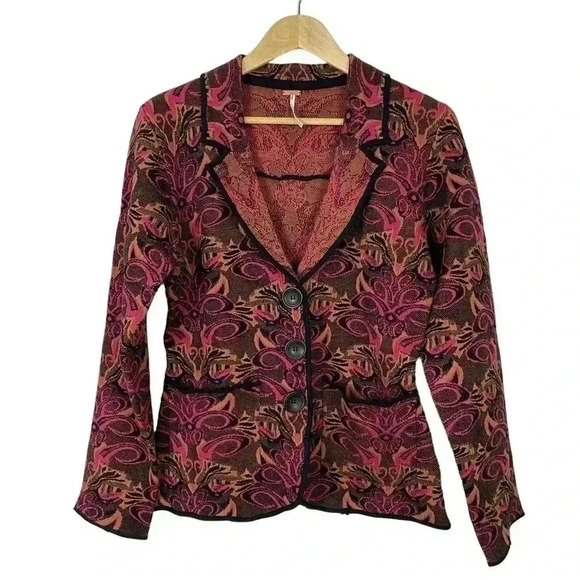 NWOT Free People Sammie Blazer Sweater Jacket in Wine Bordeaux Size XS and Small - Picture 1 of 11